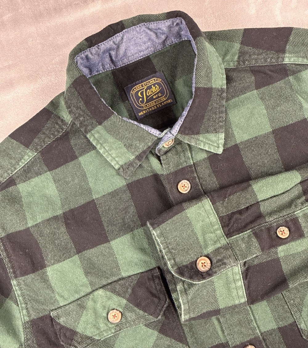 Jachs MFG Heritage Flannel Mens Medium Green Black Buffalo Plaid Button Up Shirt